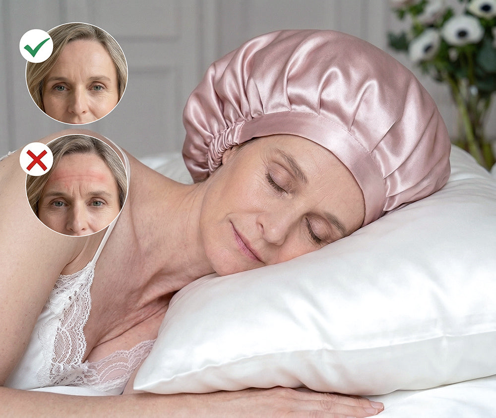 Bonnet de nuit en soie EVERSILK, Le bord large évite les marques