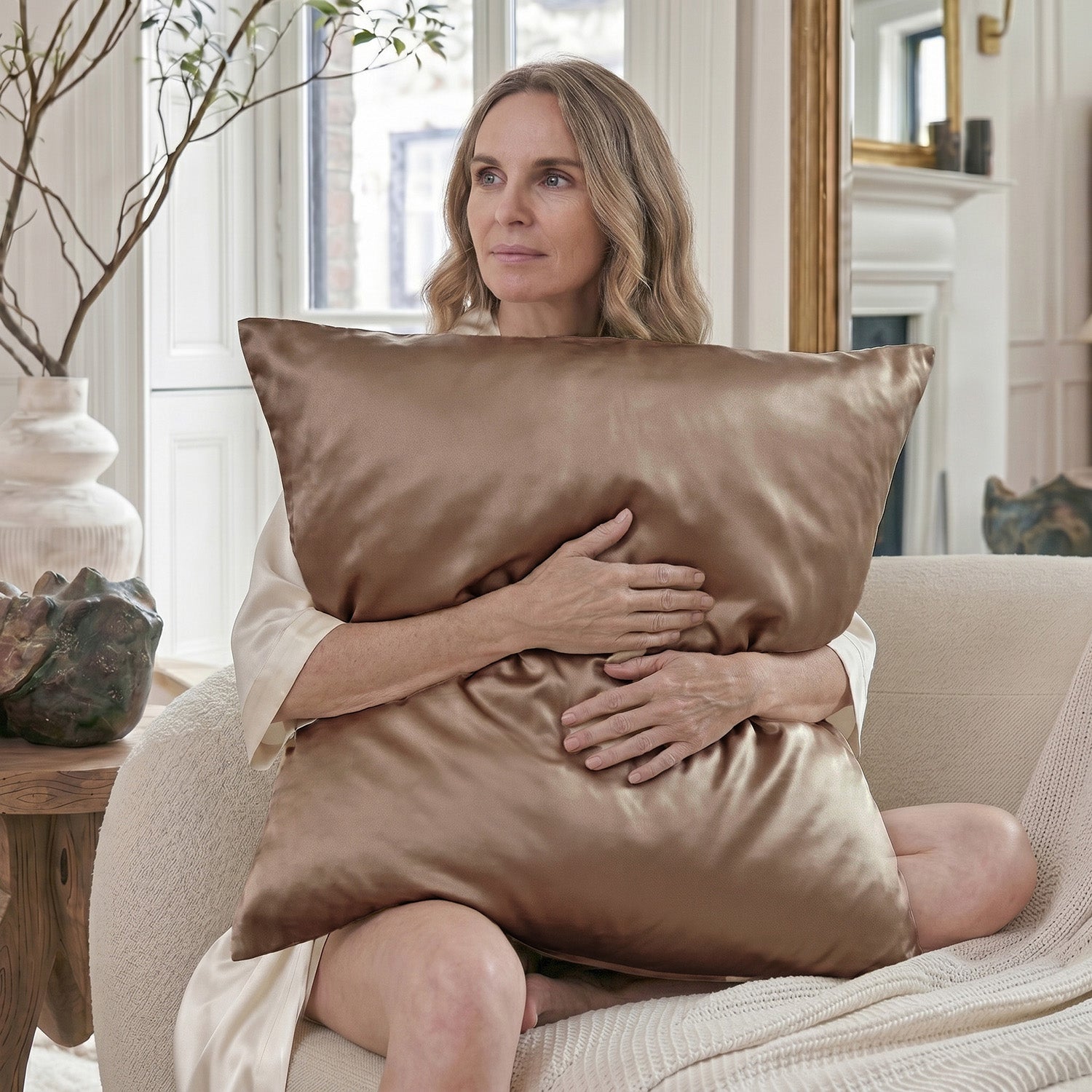 Taie d'oreiller 100% pure soie de mûrier - Taupe Clair - Euro - EVERSILK.fr
