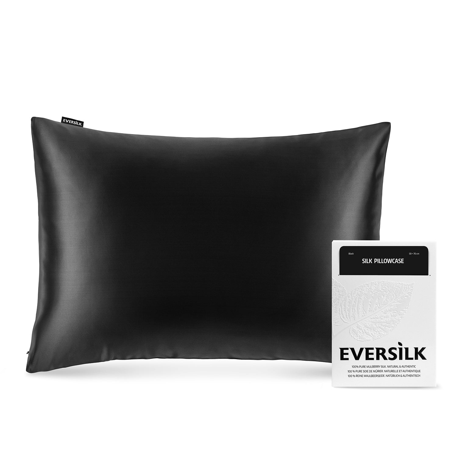 Taie d'oreiller 100% pure soie de mûrier - Noir - Rectangulaire - EVERSILK.fr