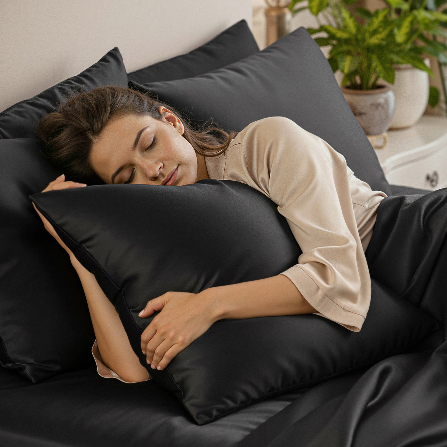 Taie d'oreiller 100% pure soie de mûrier - Noir - Euro - EVERSILK.fr