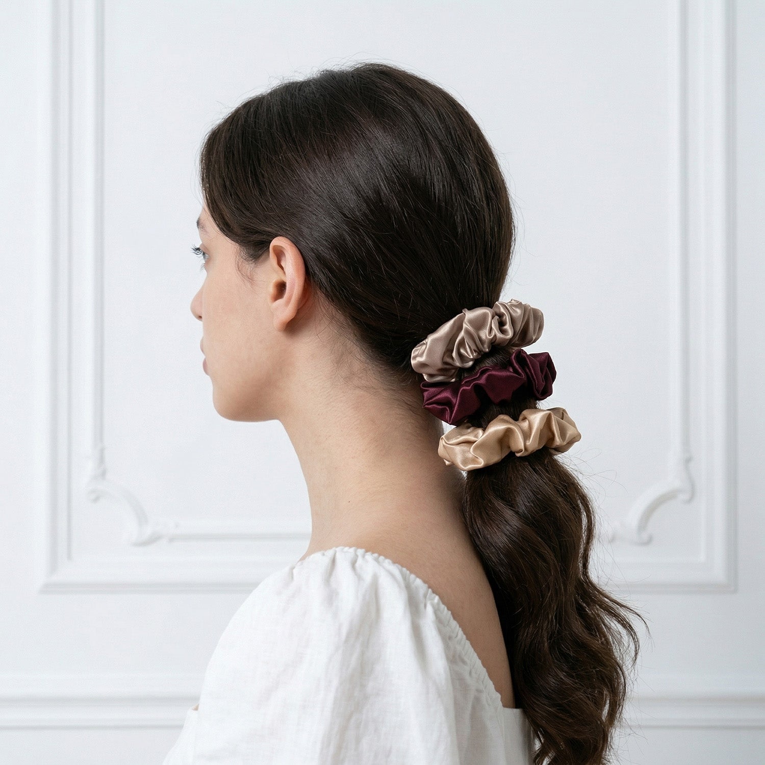 Trio de chouchous – Taupe clair, Burgundy & Pivoine - EVERSILK.fr