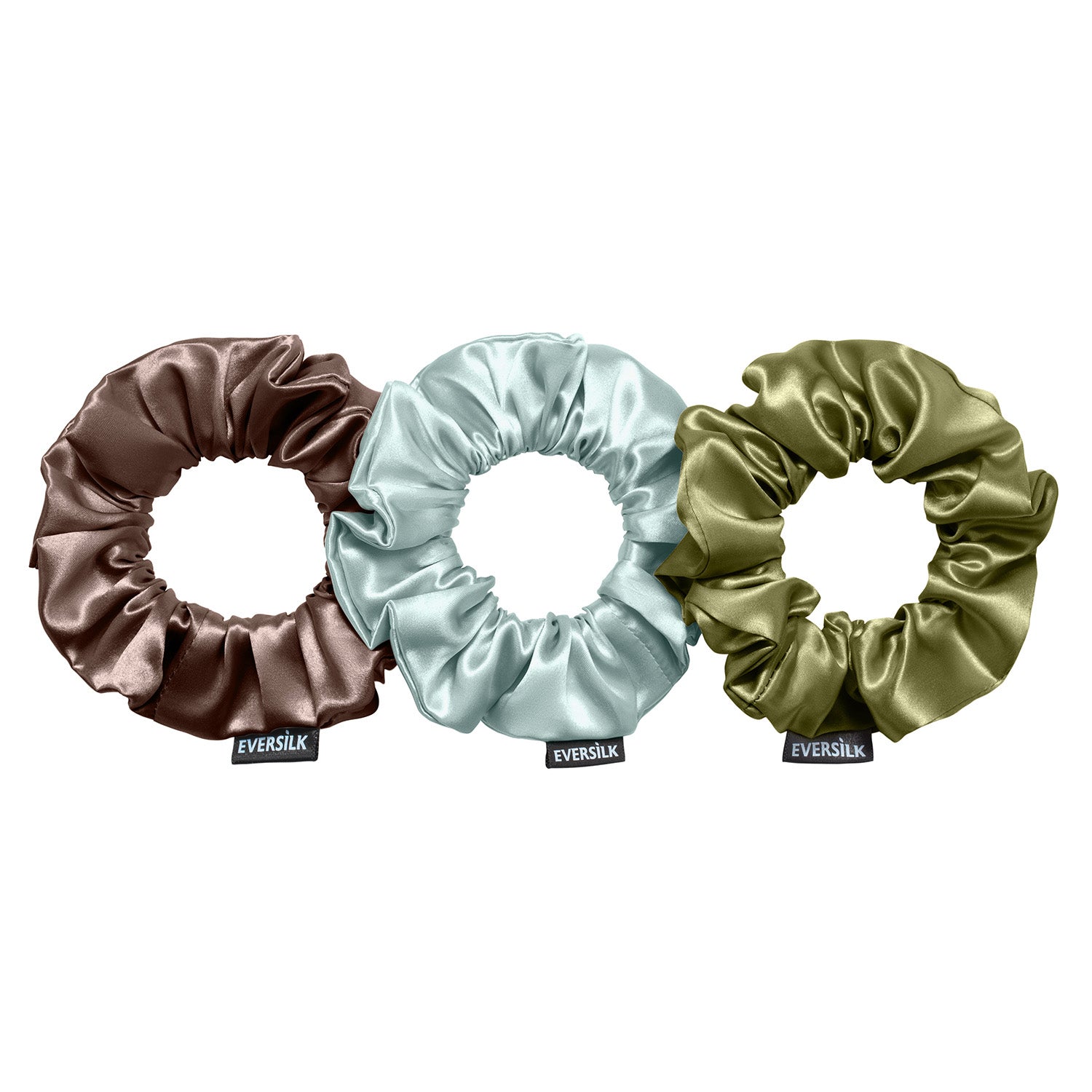 Trio de chouchous – Olive, Vert d’eau & Chocolat - EVERSILK.fr