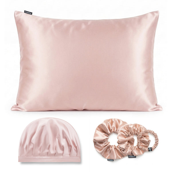 Coffret Nuit Complète — Taie d’oreiller + Bonnet de nuit + Chouchou - Rose