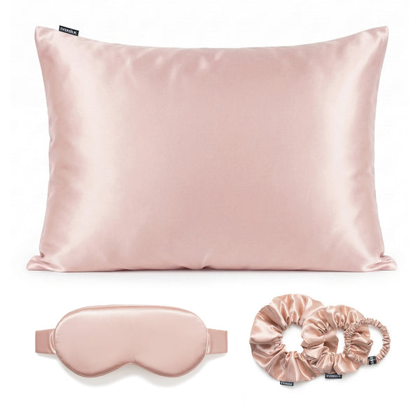 Coffret Signature EVERSILK — Taie d’oreiller + Masque de nuit + Chouchou - Rose
