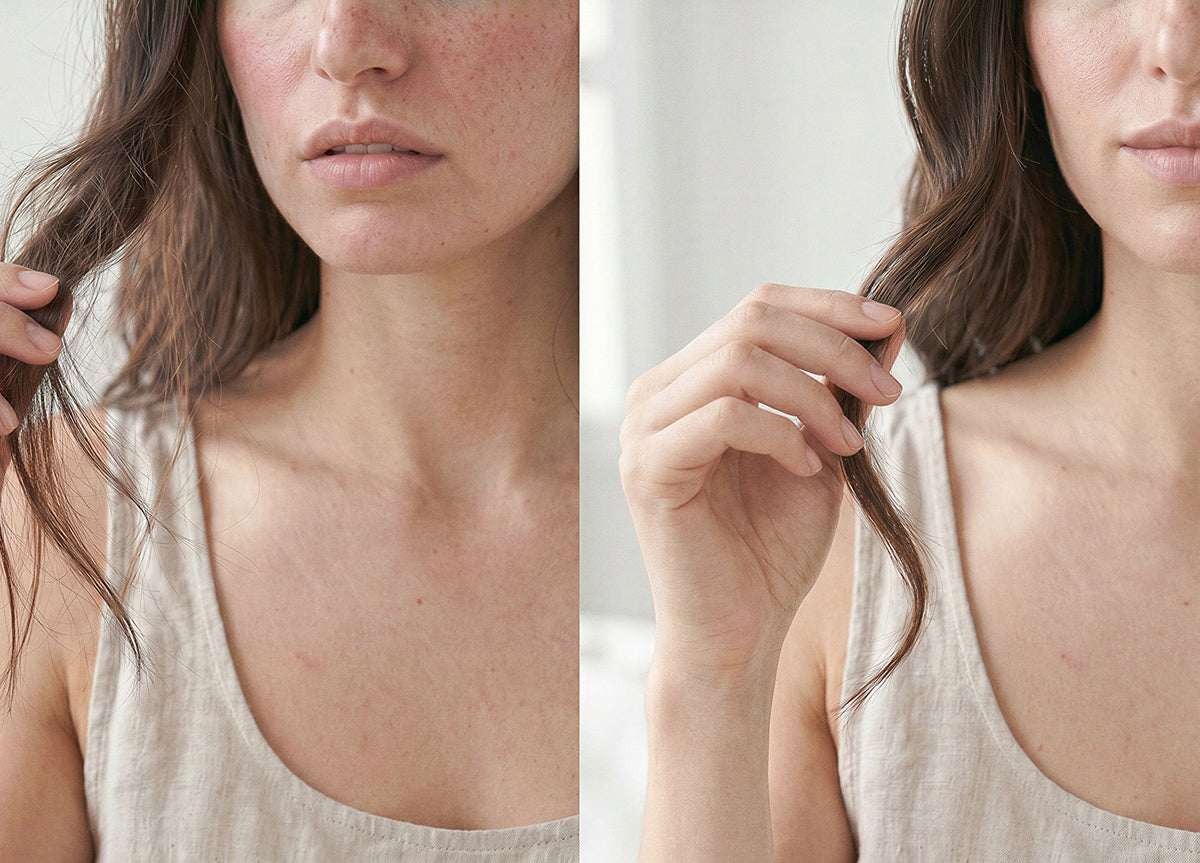 Comparaison avant/après cheveux : réduction des frisottis et de la casse grâce à la taie d'oreiller en soie Eversilk