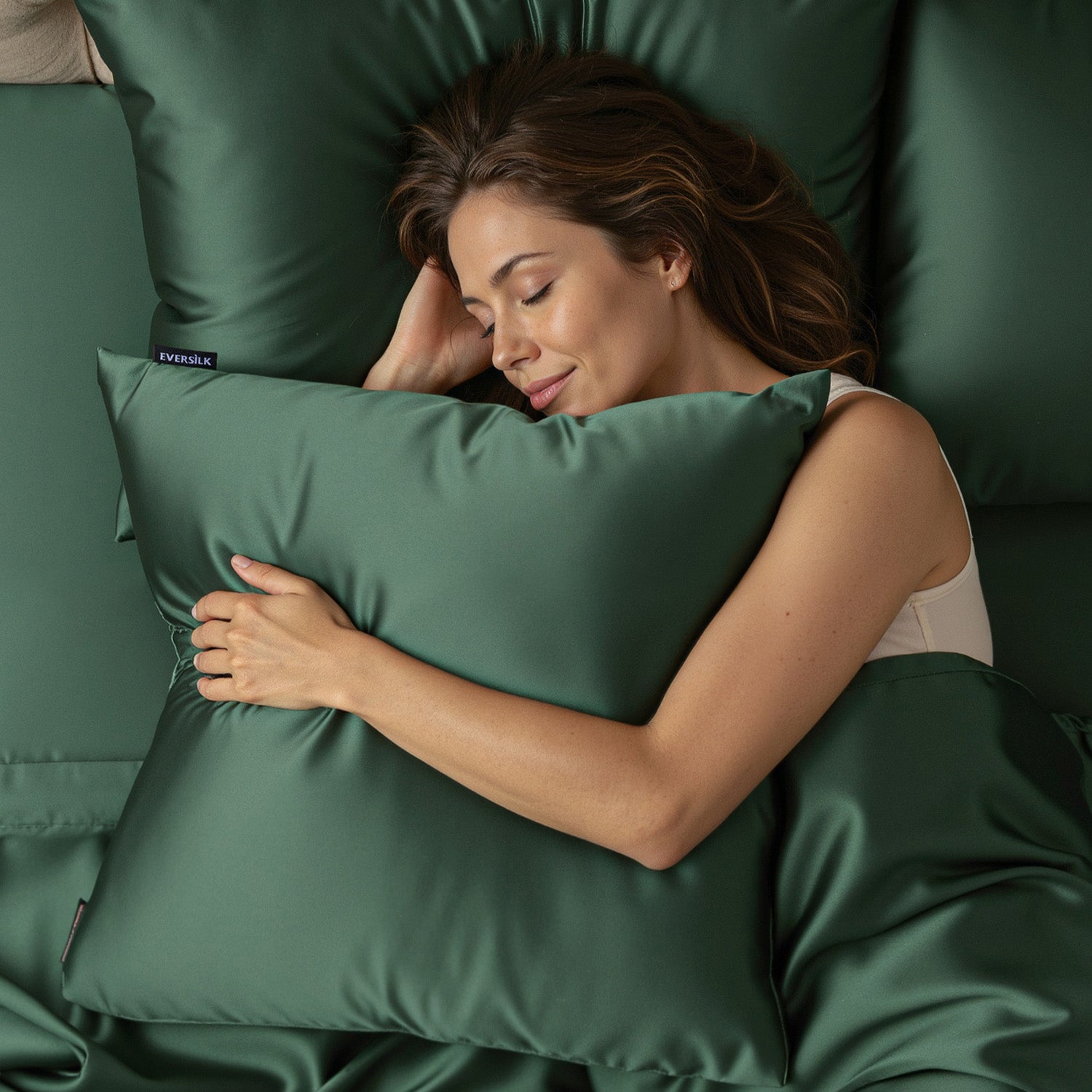 Taie d'oreiller 100% pure soie de mûrier - Vert Foncé - Euro - EVERSILK.fr