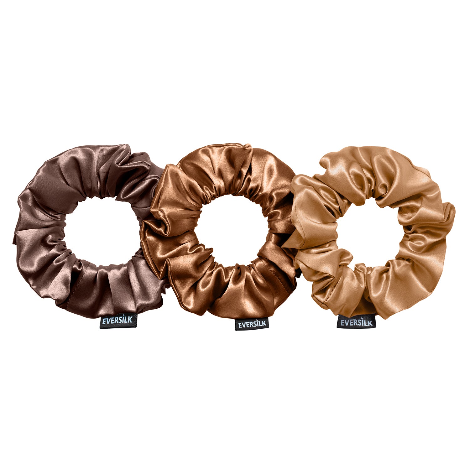Trio de chouchous – Chocolat, Cuivre & Brun cuir - EVERSILK.fr