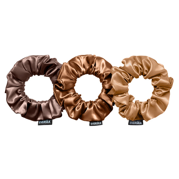 Trio de chouchous – Chocolat, Cuivre & Brun cuir - EVERSILK.fr