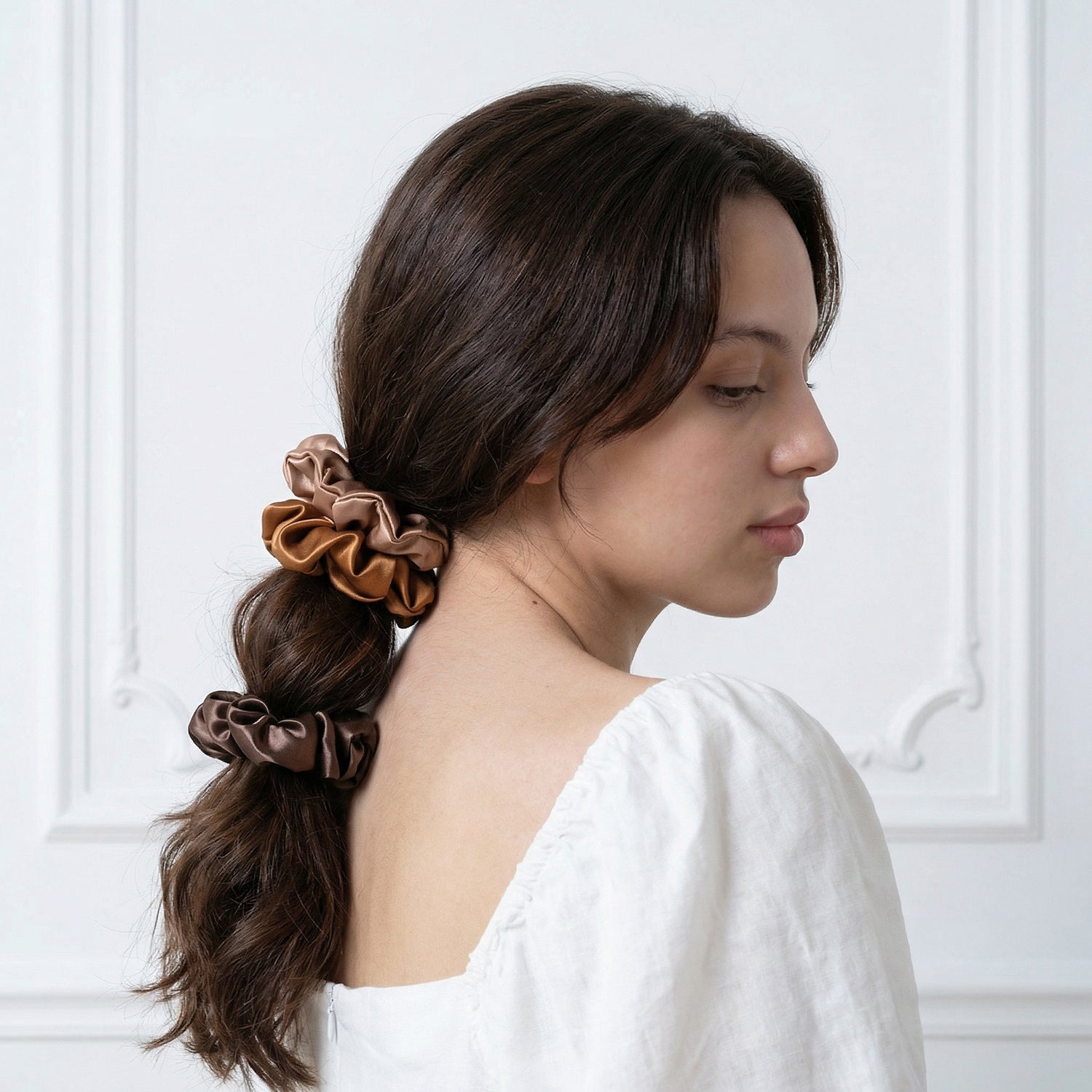 Trio de chouchous – Chocolat, Cuivre & Brun cuir - EVERSILK.fr