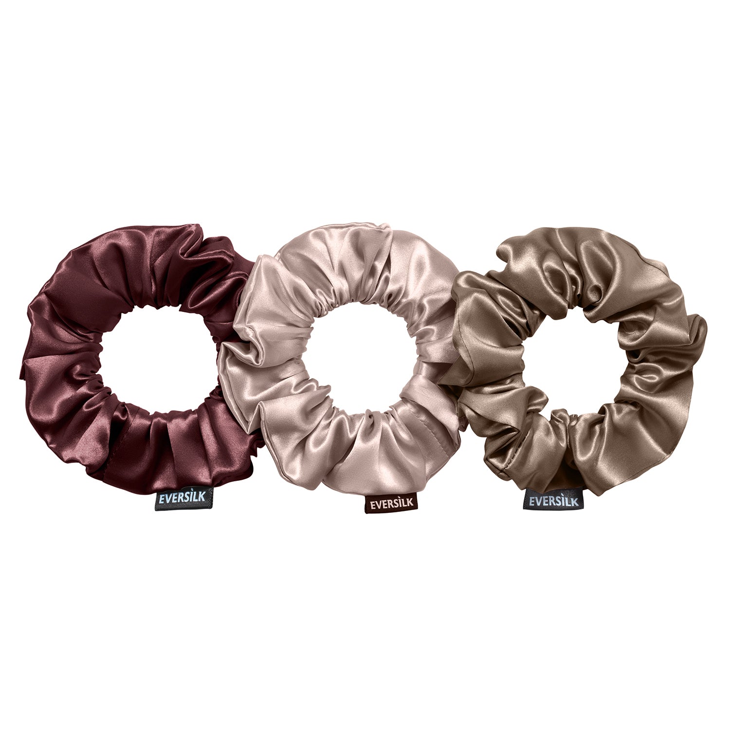 Trio de chouchous – Taupe clair, Burgundy & Pivoine - EVERSILK.fr