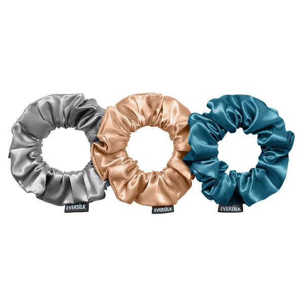 Trio de chouchous – Gris perle, Abricot & Bleu sarcelle - EVERSILK.fr