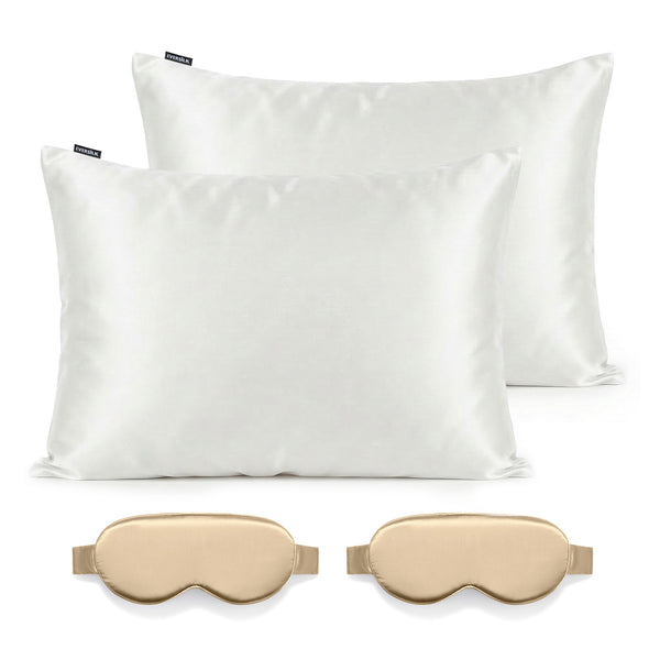 Duo Taie & Masque - Blanc, Beige