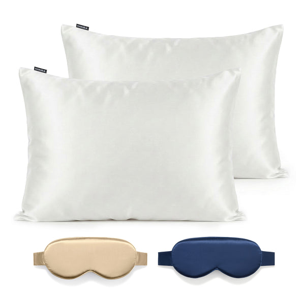 Duo Taie & Masque - Blanc, Beige & Marine