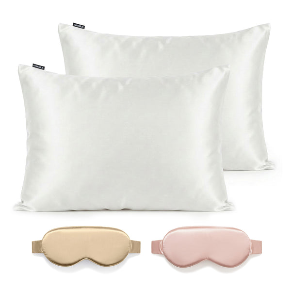 Duo Taie & Masque - Blanc, Beige & Rose Cerise