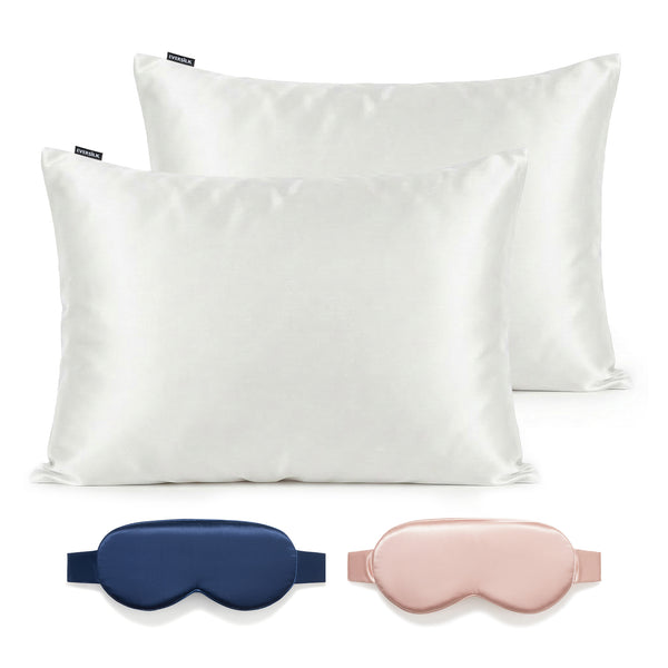 Duo Taie & Masque - Blanc, Marine & Rose Cerise