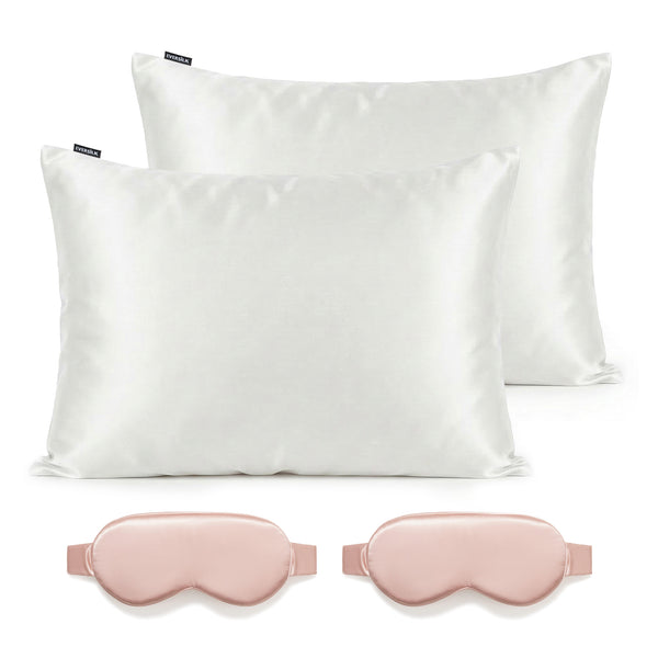 Duo Taie & Masque - Blanc, Rose Cerise