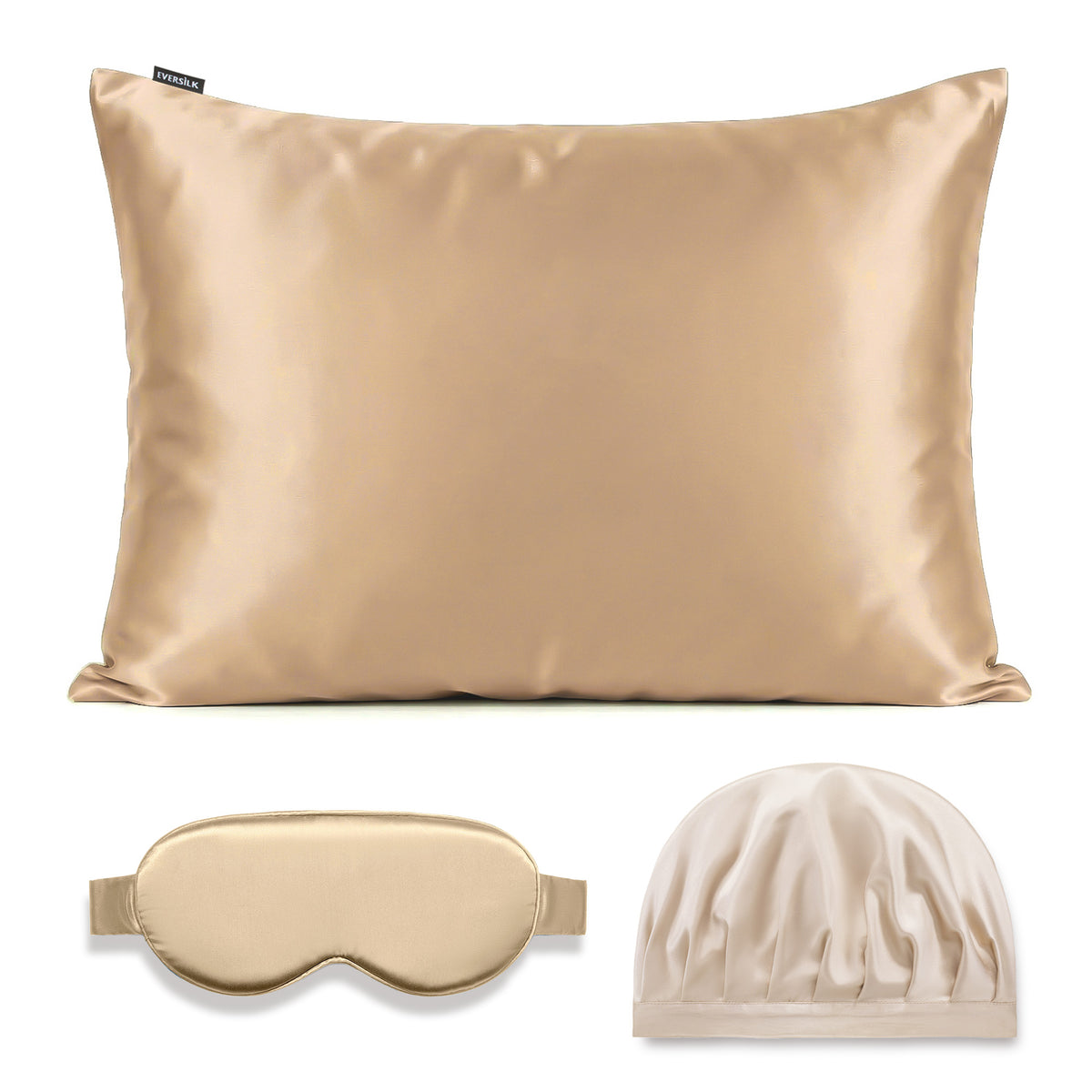 Coffret Signature EVERSILK — Taie d’oreiller + Masque de nuit + Bonnet - Beige