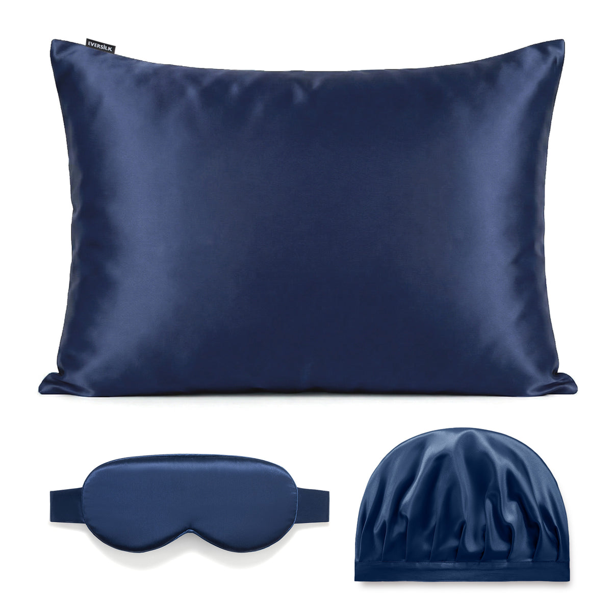 Coffret Signature EVERSILK — Taie d’oreiller + Masque de nuit + Bonnet - Marine