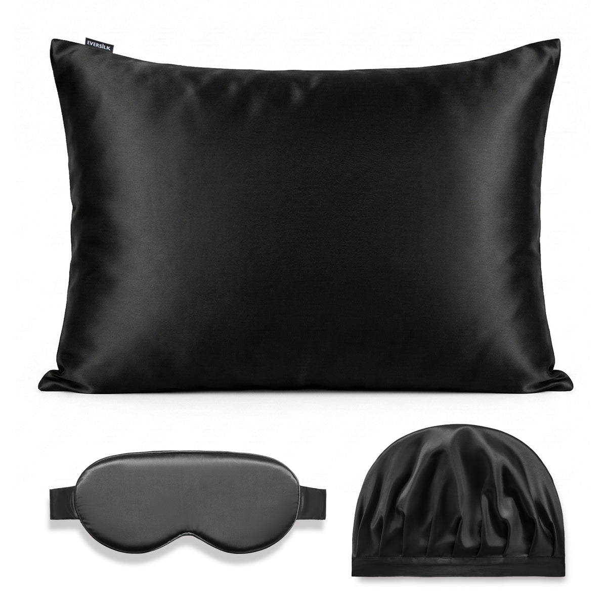 Coffret Signature EVERSILK — Taie d’oreiller + Masque de nuit + Bonnet - Noir