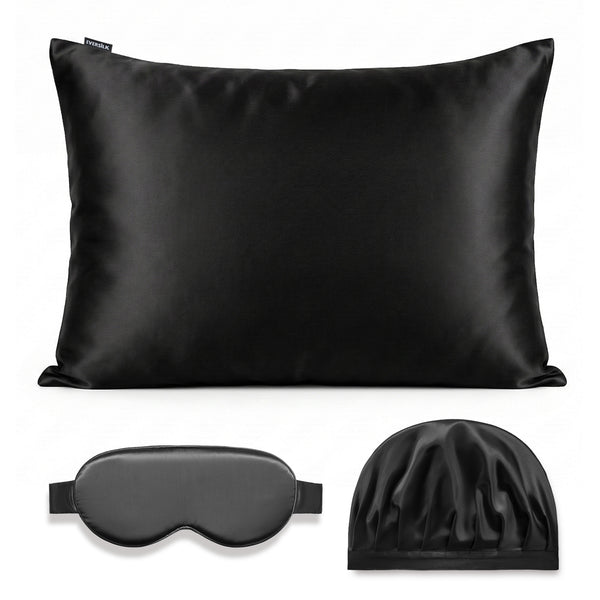 Coffret Signature EVERSILK — Taie d’oreiller + Masque de nuit + Bonnet - Noir