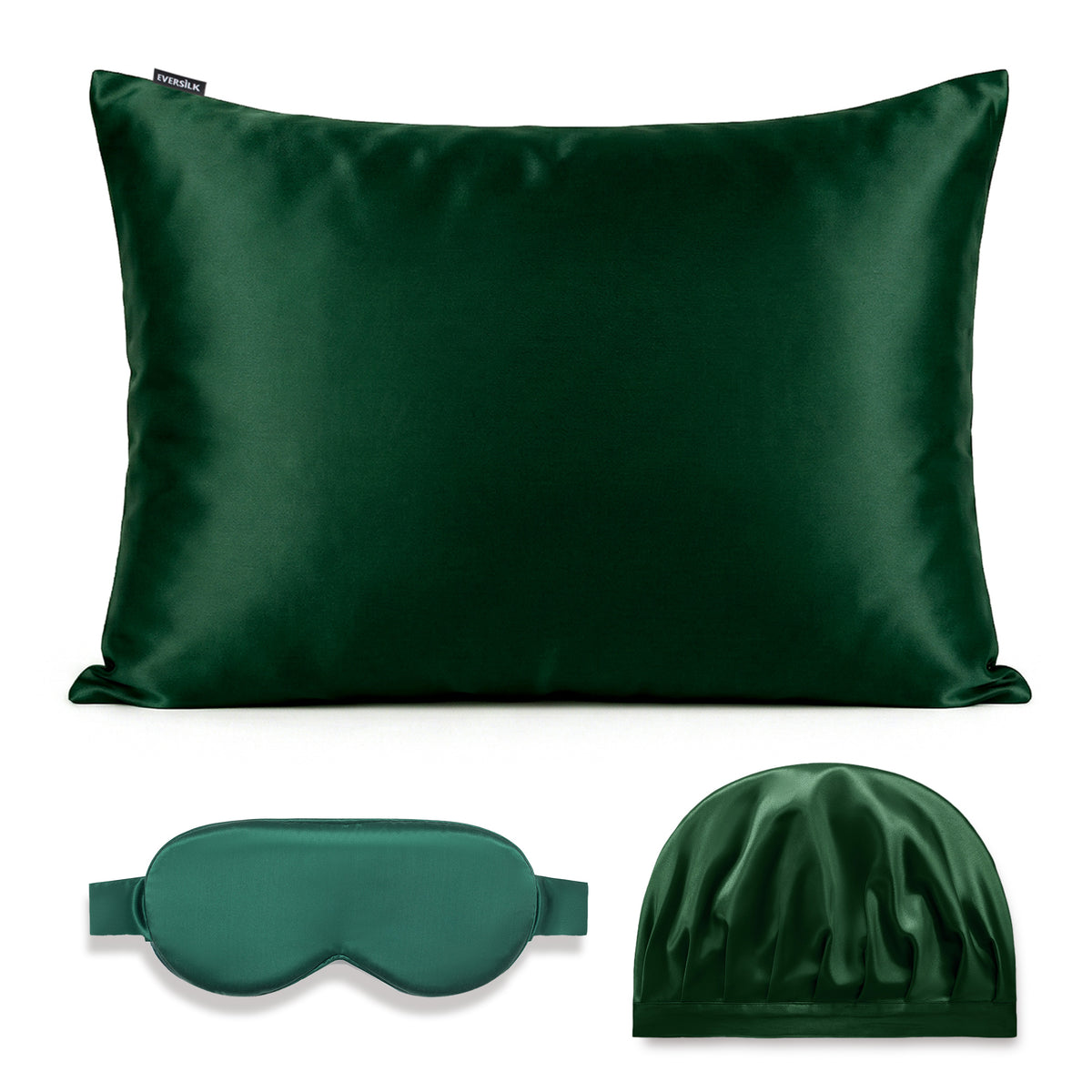 Coffret Signature EVERSILK — Taie d’oreiller + Masque de nuit + Bonnet - Vert Foncé