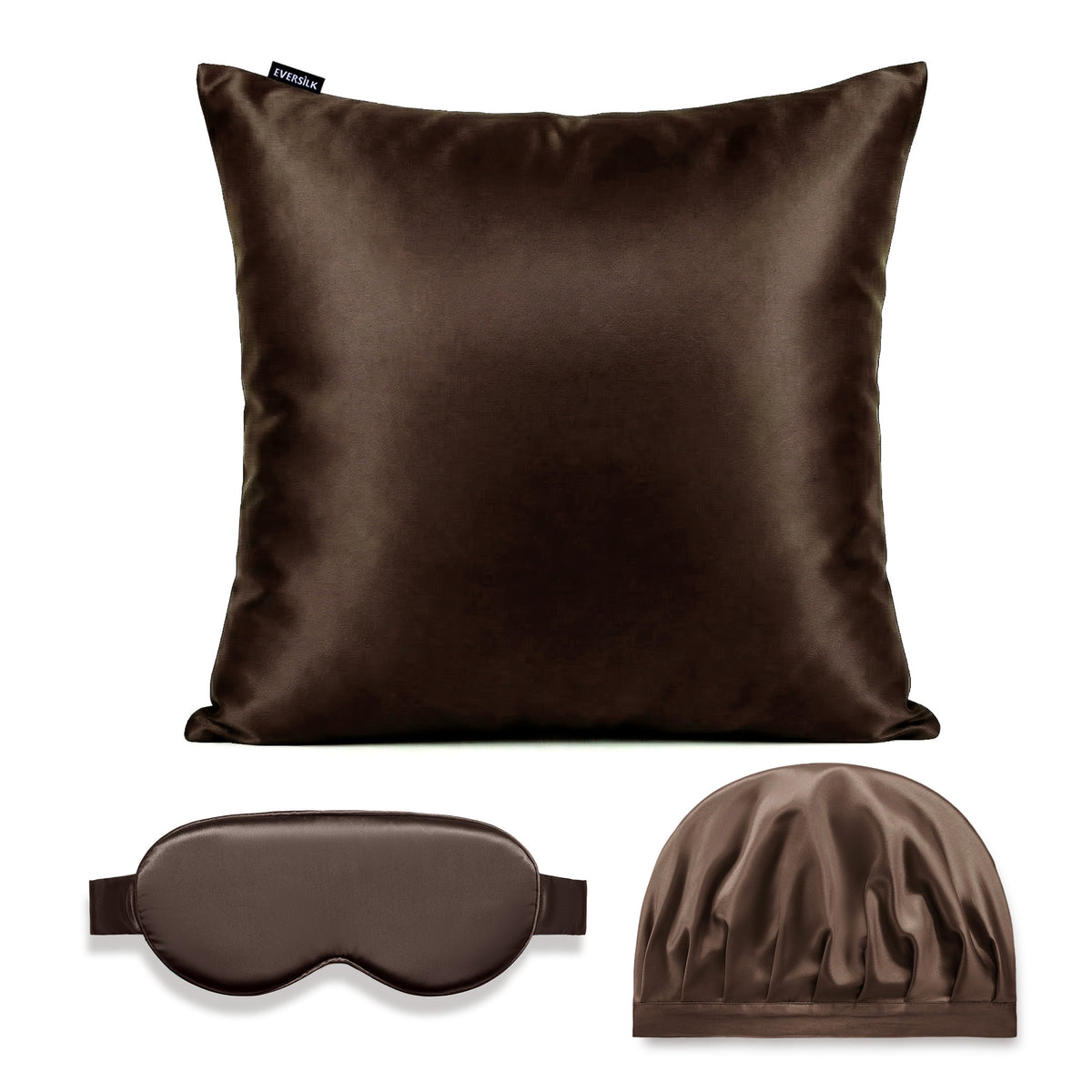 Coffret Signature EVERSILK — Taie d’oreiller + Masque de nuit + Bonnet - Chocolat
