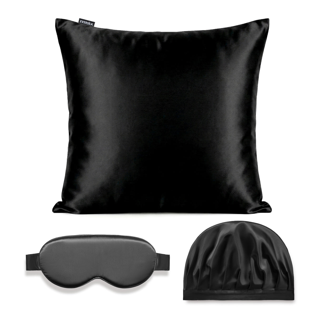 Coffret Signature EVERSILK — Taie d’oreiller + Masque de nuit + Bonnet - Noir